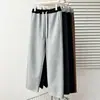 Pantalones deportivos de chándal de otoño para mujer talla grande, color liso, bloques de color, cintura ajustada, 100 kg, adelgazantes, casuales, pierna ancha, largos 0895