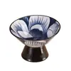 Tigela de chá de porcelana azul e branca estilo japonês com pé alto, fruteira de cerâmica novo estilo chinês, tigela de lanche para sala de chá para frutas secas e doces