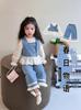 Traje de Primavera para Niñas 2025 Nuevo Estilo Occidental Moderno Estilo Coreano Ropa Denim Primavera y Otoño Conjunto de Tres Piezas para Niñas