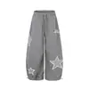 Calça de comércio transfronteiriço com padrão de estrela exclusivo, perna larga versátil, modeladora, estilo coreano, college point studio, comprimento total, estilo fluido