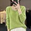 Suéter de Lana Ready-To-Wear de Primera Línea para Mujer 100% Lana Camiseta Básica Cuello en V Tejido Holgado Suéter de Cachemir Aspecto Adelgazante Top Otoño e Invierno