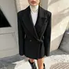 Cárdigan de Color Sólido con Cuello de Solapa de Manga Larga de Doble Botonadura para Otoño/Invierno 2026, Abrigo de Imitación Lana Estilo Oficina Europeo y Americano