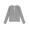 26 Nova Coleção Primavera e Outono Feminina Color Block Falso Duas Peças Gola Redonda Manga Longa Slim Fit Versátil Elegante Blusa Feminina
