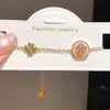 Pulsera Flor Redonda con Baño de Oro Real y Circonita, Collar de Alto Nivel Estilo Coreano Estilo Ins, Joyería de Nicho de Lujo Ligero al por Mayor