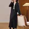 Traje de Dos Piezas Gris de Moda Vestido de Longitud Media para Mujer 2025 Nuevo Cárdigan de Punto de Cuello V de Gama Alta