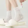 Calcetines de algodón finos de verano para mujer, de caña media, malla transpirable, resistentes al olor, con bordes plisados, calcetines postparto al por mayor