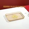 Bandeja retangular festiva para mesa de centro de sala de estar, xícaras de chá, copos de água, bandeja de fortuna dourada, bandeja de doces e frutas para inauguração de casa com bordas douradas