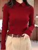 Otoño Invierno 2026 Nuevo Estilo Elegante Nicho Hombro Recto Cuello POLO Capa Base Adelgazante Tejido de Punto Ropa Interior Suéter Grueso para Mujer