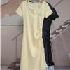 Vestido coreano fresco y dulce de dos piezas falsas para mujer Primavera y Verano Nuevo estilo Asimétrico con cordón Fruncido en la cintura Halter Falda larga