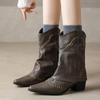 Botas de tacón grueso con punta para mujer, botines de tubo con remaches Joker de estilo británico, talla grande, invierno 2024, venta al por mayor