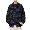 Camisa de Veludo de Manga Longa para Homem, Marca Trendy High Street, Camisa de Corte Amplo com Estampa Integral, Roupa Casual Casual Casal Estilo Hong Kong para Primavera e Outono