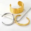 Pulsera Abierta Geométrica de Moda Personalizada Más Vendida en Europa y América Pulsera Dorada de Acero Inoxidable Retro Joyería Transfronteriza