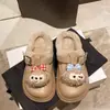 Bonitas pantuflas de punta cerrada para mujer, adecuadas para uso interior y exterior, diseño de dibujos animados, cálidas, cómodas, forradas de felpa, nuevo modelo de otoño e invierno, negro