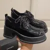Zapatos Pequeños de Cuero de Suela Gruesa Negros para Mujer Primavera y Verano Aumentadores de Altura Zapatos Mary Jane de Tacón Grueso Pantuflas Punta Redonda con Cordones de Tacón Alto Zapatos Lefu