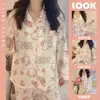 Pijama Estilo Ins para Mulheres na Primavera e Outono, Cardigãs de Manga Longa de Algodão Imitado para Meninas, Conjunto Fofo Soltinho de Roupa para Casa Hello Kitty