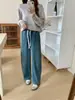 Jeans de Lyocell de Cintura Alta com Caimento Micro-Curvo de Perna Larga para Mulheres Outono Solto Versátil Emagrecedor Jeans Reto de Perna Larga de Comprimento Total