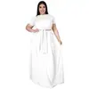 AP7025 Moda Europeia e Americana Plus Size Roupas Femininas Amazon Transfronteiriço Cor Sólida Alça Cruzada Saia de Barra Larga Conjunto de Duas Peças