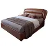 Cama de casal vintage em couro encerado a óleo, cama de casal para quarto principal estilo meados do século, design de chão, estrutura de cama resistente, cabeceira estofada, cama grande