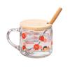 Taza de vidrio de fresa con asa, fondo grueso, con tapa, escala de dibujos animados, taza de leche para el hogar, niños, vaso de agua con pajilla, venta al por mayor