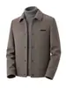 Casaco de lã dupla face liso de cor sólida estilo workwear de inverno com bolso aplicado e lapela, para homens, com forro removível, jaqueta de lã casual