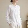 Nuevo Cárdigan Versátil de Primavera y Otoño Puños Elásticos Versátil Adelgazante Volante Algodón Lino Camisa de Manga Larga Top Ropa para Mujer