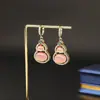 Aretes de Piedra Ojo de Gato Rosa, Aretes de Lujo Ligero de Alta Gama Estilo Chino Nuevo, Puños para Oreja de Calabaza con Diamantes de Colores, Aretes de Moda Estilo Antiguo para Mujer