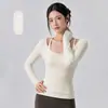 Top de manga longa para yoga feminino com decote U grande, sem bojo, zíper frontal, jaqueta esportiva para treinamento de Pilates e fitness