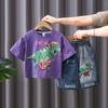 Traje para niño 2025 Nueva Llegada Camiseta de manga corta con estampado de dinosaurio moderna y genial para niños Jeans de verano para bebé