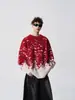 Suéter de Tricô da Moda com Estampa de Flocos de Neve Gradiente Vermelho e Gola Redonda para Homens, Versátil, Fashion, Solto, Casual, Tricô Colorido, Manga Longa
