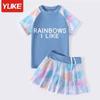 Fato de Banho Infantil para Meninas, Crianças Médias e Grandes, Fato de Banho de Uma Peça com Manga Curta, Fato de Banho de Proteção Solar de Secagem Rápida para Meninas, Estilo Esportivo Pequena Princesa