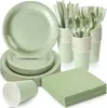 Em Estoque Cor Sólida Verde Cauda de Rato Festa de Aniversário Evento Pratos de Papel Copos de Papel Toalha Decoração Conjunto de Talheres Descartáveis