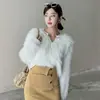 Colección de otoño/invierno 2026 estilo coreano transfronteriza: suéter de punto holgado, de manga larga, con cuello redondo y textura esponjosa para mujer