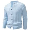 Cardigan de Punto Trenzado con Cuello Alto para Hombre Otoño/Invierno 2026 Color Sólido Manga Larga Botones Suéter Ropa Exterior Casual Chaqueta Multicolor