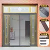 Puerta de malla de diamante con tira magnética completa, cortina de puerta a prueba de mosquitos, cortina de pantalla magnética para la puerta de entrada de la sala de estar del hogar, puerta de pantalla sin taladro para el verano