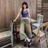 Shorts jeans femininos de verão 2026 estilo retrô americano, novos, de cintura alta, soltos, perna larga, até o joelho, 7 pontos