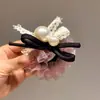Diadema de Encaje Plisado de Organza Dulce con Lazo de Perlas Estilo Coreano Dongdaemun para Mujer