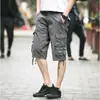 Pronta entrega atacado macacão masculino folgado multi-bolsos calça cropped lavada para atividades ao ar livre tamanho grande calça de 7/8 folgada