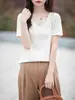 Camiseta de Manga Corta para Mujer Talla Grande Cuello en V Algodón Puro Verano 2026 Nuevo Diseño Algodón Delgado Top al por Mayor Color Sólido