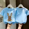 Camiseta de Algodón Puro de Manga Corta para Niñas, Estilo Nuevo de Verano, con Estampado de Dibujos Animados, Cuello Redondo, Camiseta Básica Cómoda y Versátil para Niños
