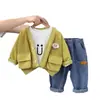 Fabricante al por mayor de traje de tres piezas de otoño para niños Chaqueta de trabajo para niños Chaqueta Camisa de manga larga versátil Pantalones