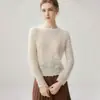 Suéter Redondo para Mujer de Mezcla de Seda de Morera y Cachemira con Diseño de Ganchillo Calado, Top de Punto de Manga Larga, Nuevo Estilo de Principios de Otoño