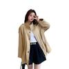 Leite de Mamão Primavera e Outono Novo Feminino Estilo Coreano Casual Distintivo Gola Vertical Emagrecedor Casaco Curto Cor Sólida Tendência Casaco