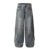 Calça jeans americana retrô com lavagem, unissex, coleção primavera/outono, design moderno, corte solto, perna larga, perna reta, calça longa