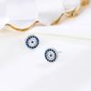 Elegantes pendientes de ojo de diablo de plata de ley S925 con circonita azul redonda, personalizados y sencillos para mujer.