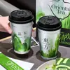 Copo Descartável para Milk Tea Copo de Papel 500ml Estilo Chinês Bebida de Chá para Levar Quente e Frio Universal Cartão Prateado Copo para Embalagem de Café Comercial