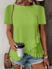 Moda Casual Feminina Nova Cor Sólida Manga Curta Gola Redonda Camiseta Cruzada Europeia e Americana Amazon Site Independente Primavera/Verão 2026