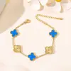Pulseira de aço titânio banhada a vácuo 18k com design de nicho de trevo de quatro folhas e floral, pulseira de alta moda