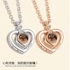 100 Idiomas Te Amo Collar de Proyección de Memoria Doble Corazón Cadena para Clavícula Encantador Moda Ol Capas