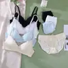 Cómodo Bonito Sujetador de Encaje en la Espalda con Copas Triangulares Sin Aros Conjunto de Sujetador Push-Up Sexy Conjunto Íntimo de Flores Burbuja