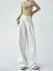 Jeans Branco Simples de Rua Feminino Outono e Inverno Reto Tendência Cintura Solta Caimento Alto Calça Wide-leg Americana